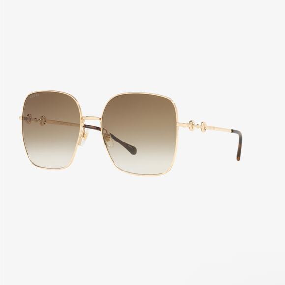 Gucci Horsebit Gold Square Oversized Sunglasses New - Picture 1 of 8